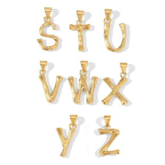 New A - Z gold plated BAMBOO INITIAL PENDANT LETTER NECKLACE - Picture 6 of 9
